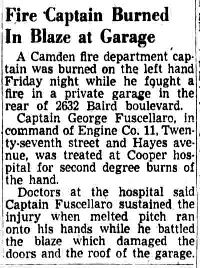 Fire Captain Burned In Blaze at Garage — Camden Courier-Post, April 19, 1952