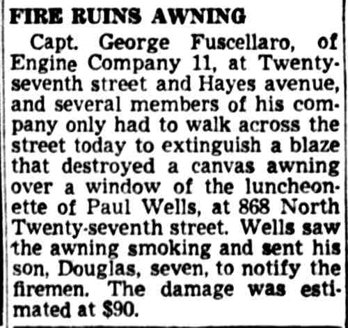 Fire Ruins Awning — Camden Courier-Post, November 7, 1949