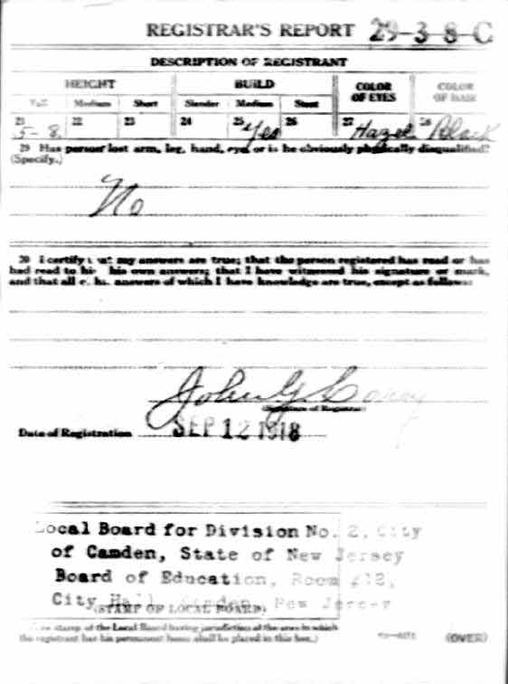 George L. Cattell World War I draft card, reverse