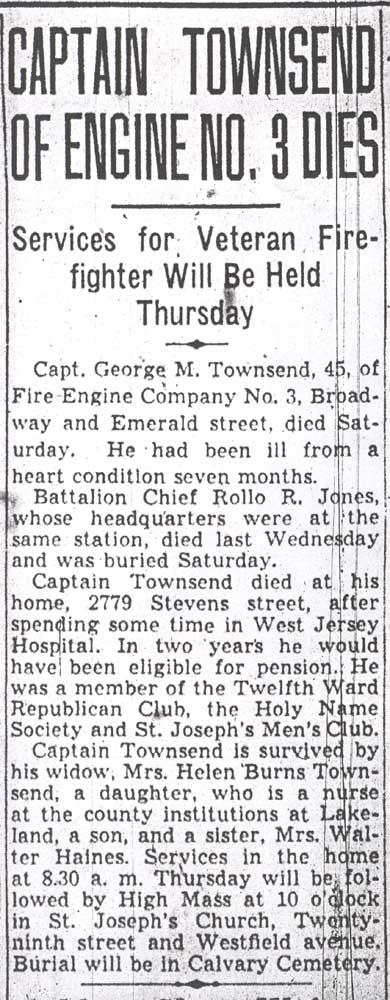 Captain Townsend of Engine No. 3 Dies — Camden Courier-Post, April 8, 1940