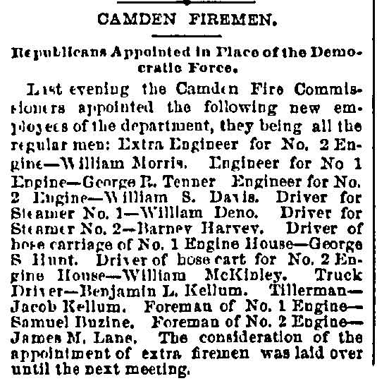 Philadelphia Inquirer, March 27, 1884 — Camden Firemen