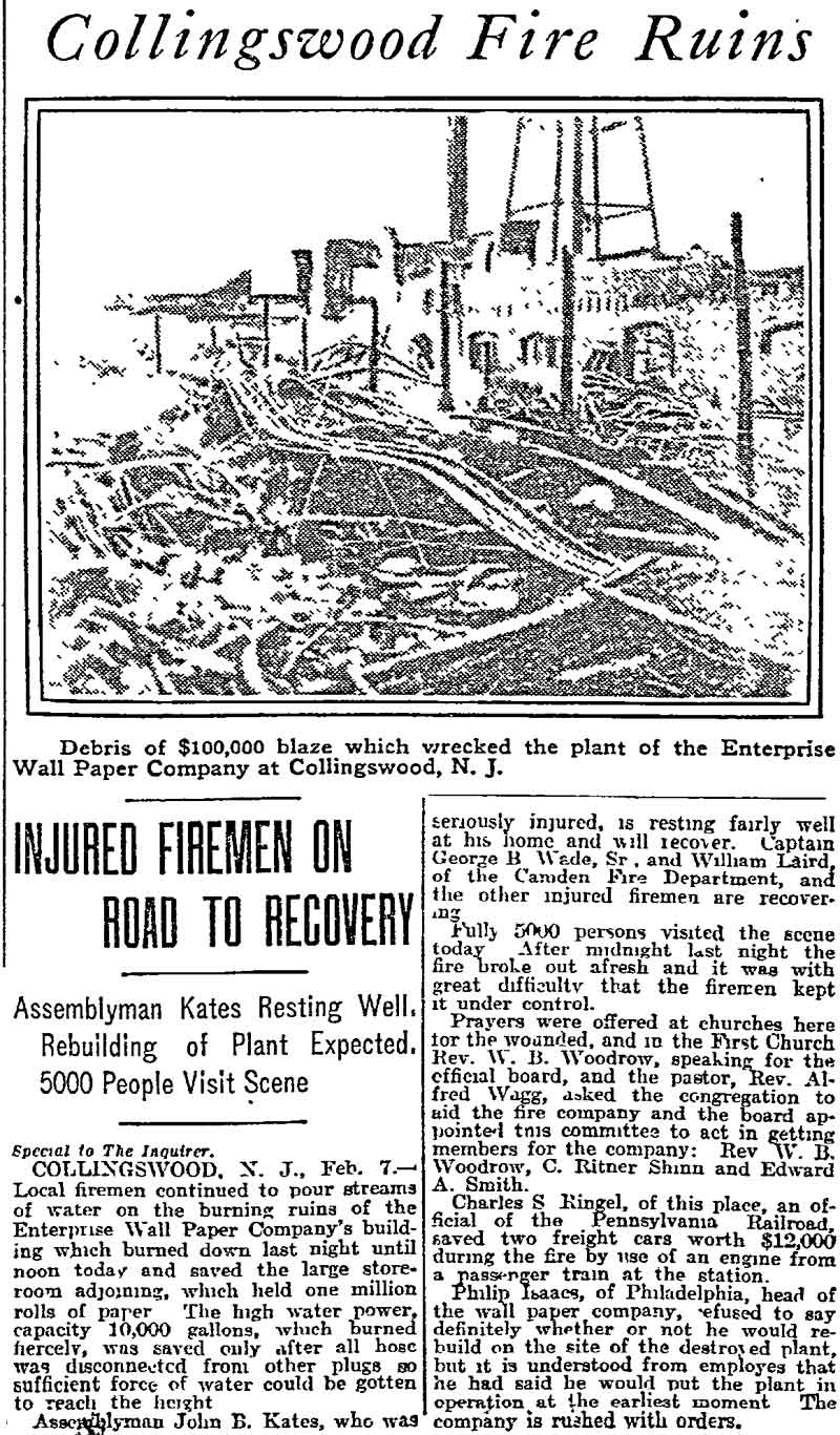 Injured Firemen on Road to Recovery — Philadelphia Inquirer, February 8, 1915