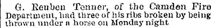 Trenton Evening Times April 16, 1884 - G. Reuben Tenner injured