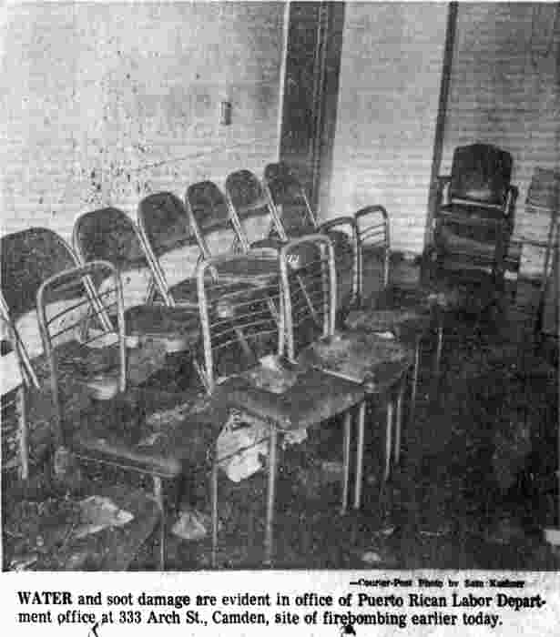 Water and soot damage in office of Puerto Rican Labor Department at 333 Arch Street, Camden