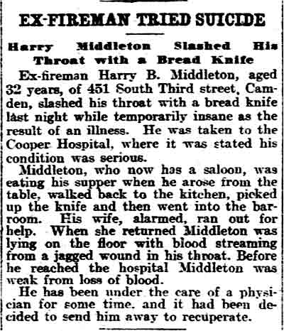 Philadelphia Inquirer, April 3, 1905 — Ex-Fireman Tried Suicide
