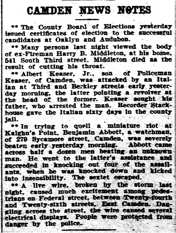 Philadelphia Inquirer, April 11, 1905 — Camden News Notes