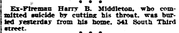 Philadelphia Inquirer, April 12, 1905 — Ex-Fireman Harry B. Middleton buried