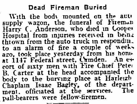 Philadelphia Inquirer, May 10, 1916 — Dead Fireman Buried