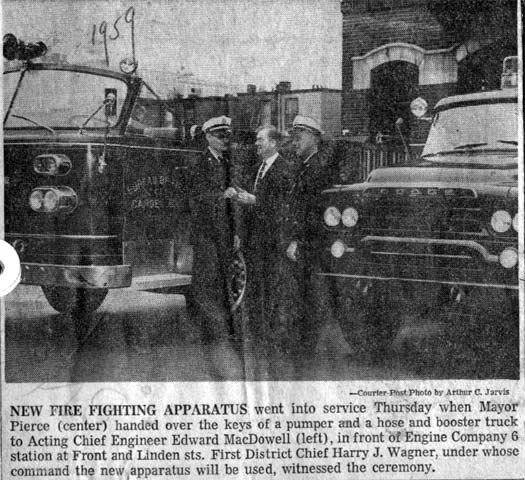 1959 - At Engine 6 with Mayor Alfred Pierce and District Chief Harry J. Wagner