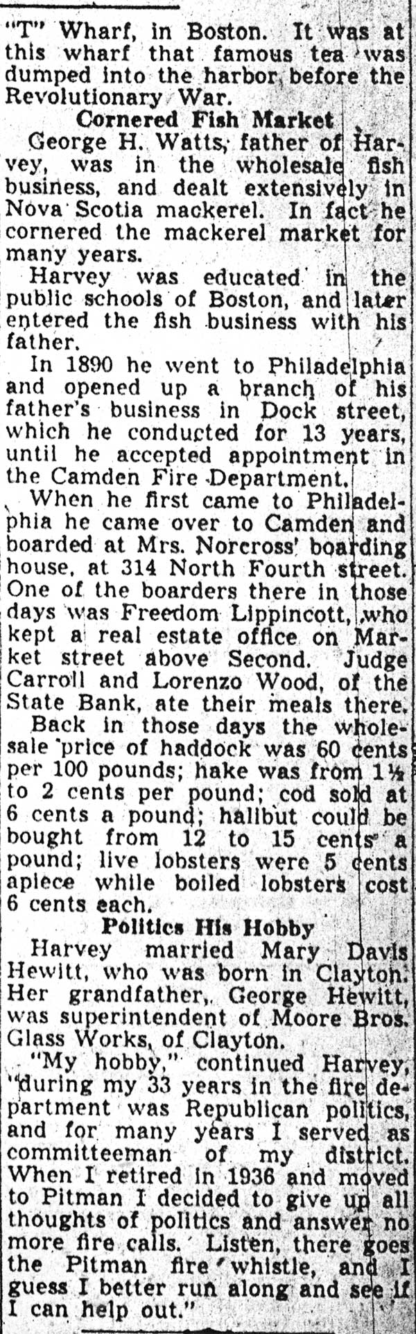 Camden Courier-Post, April 4, 1940 — Famous Blazes in Camden Recalled by Old Fire Fighter (part 4)