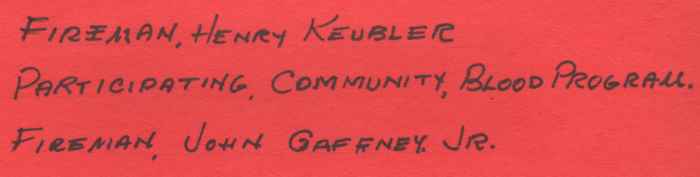 Community Blood Drive caption: Fireman Henry Keubler and Fireman John Gaffney Jr.