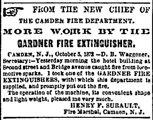 Philadelphia Inquirer October 5, 1872 — From the New Chief of the Camden Fire Department