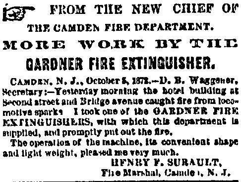 Philadelphia Inquirer October 12, 1872 — From the New Chief of the Camden Fire Department
