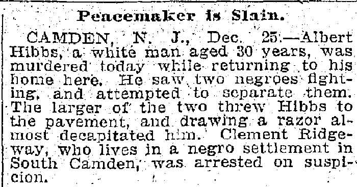 Cleveland Plain Dealer December 26, 1910 — Peacemaker is Slain