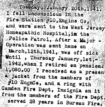 Handwritten fire diary entry by Harry Jarrett Zander, January 1941 to January 1942