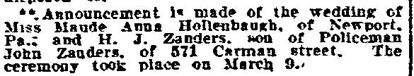 Camden Wedding Announcement - Philadelphia Inquirer, March 11, 1910