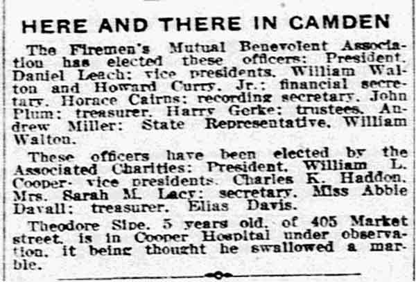 Philadelphia Inquirer, December 6, 1917 — Firemen's Mutual Benevolent Association officers elected