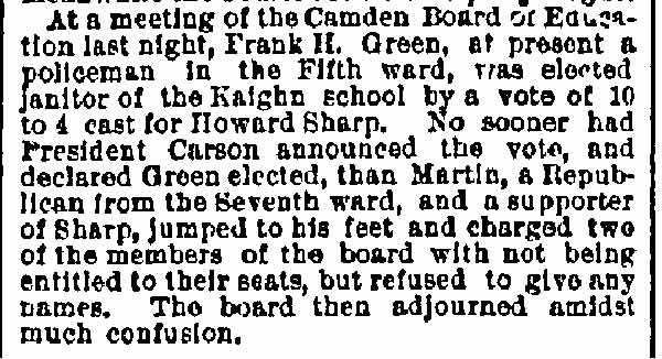 Philadelphia Inquirer clipping, August 30, 1886 — Kaighn School janitor election