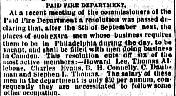 Philadelphia Inquirer August 17 1871 — Paid Fire Department