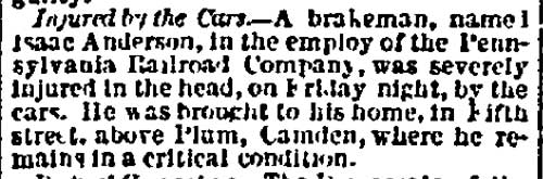 Newspaper article about Isaac Anderson's railroad accident