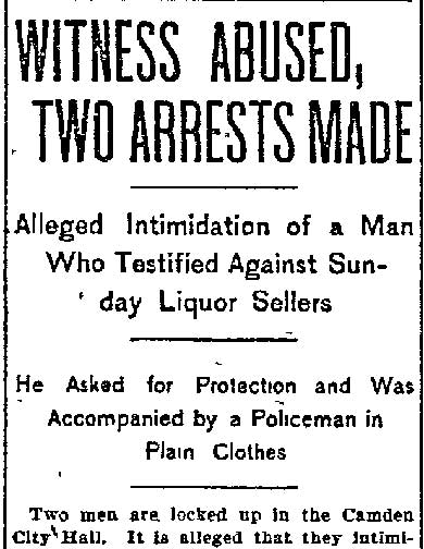 Philadelphia Inquirer, June 27, 1900 — Witness Abused, Two Arrests Made, column 1