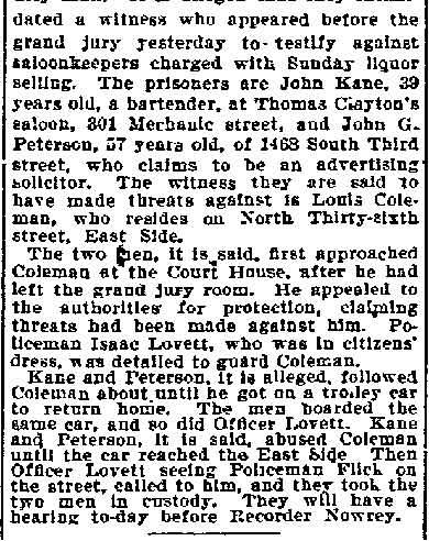 Philadelphia Inquirer, June 27, 1900 — Witness Abused, Two Arrests Made, column 2