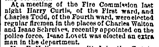 Philadelphia Inquirer, August 17, 1886 — Curtis and Todd appointed firemen