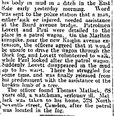 Philadelphia Inquirer, December 27, 1903 — Camden Policeman Stuck in the Mud, column 2