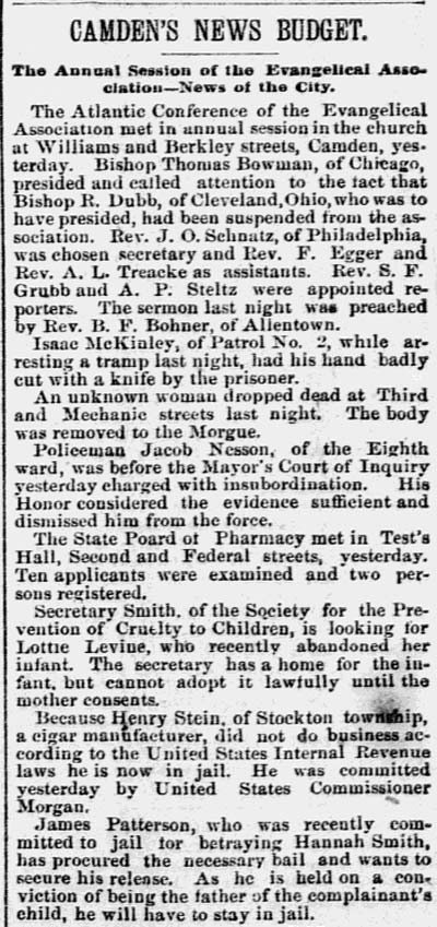 Philadelphia Inquirer April 18, 1890 — Camden's News Budget