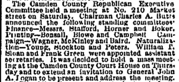 Philadelphia Inquirer October 6, 1884 — Camden County Republican Executive Committee