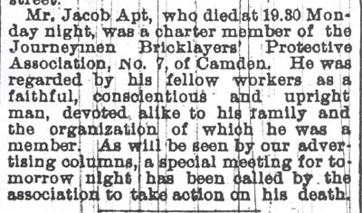 Camden Post, March 25, 1896 — Jacob Apt obituary