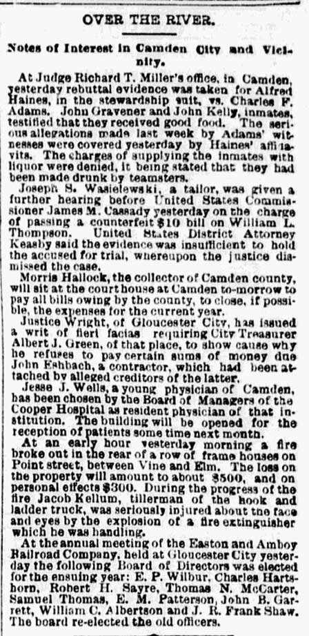 Philadelphia Inquirer, May 8, 1885, Jacob Kellum and Ladder Company 1