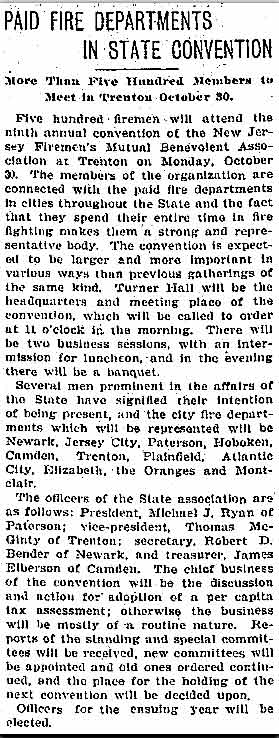 Trenton Evening Times, October 22, 1905 — Paid Fire Departments in State Convention