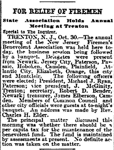 Philadelphia Inquirer, October 31, 1905 — For Relief of Firemen
