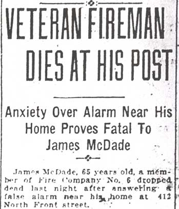 Camden Courier July 5, 1922 — Veteran Fireman Dies at His Post, headline
