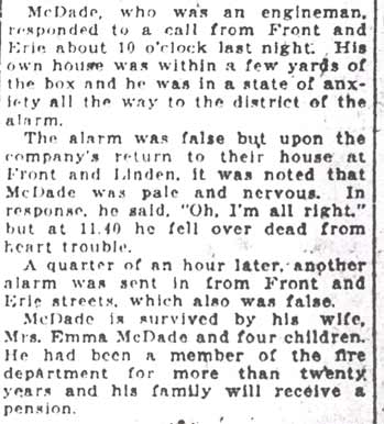 Camden Courier July 5, 1922 — Veteran Fireman Dies at His Post, continuation