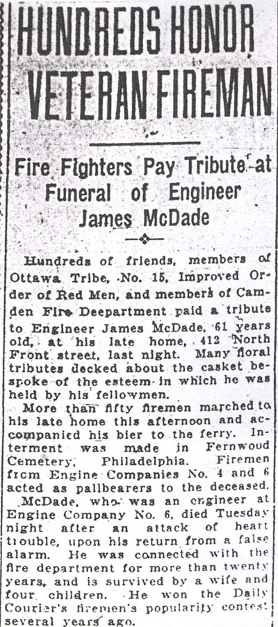 Camden Courier July 8, 1922 — Hundreds Honor Veteran Fireman
