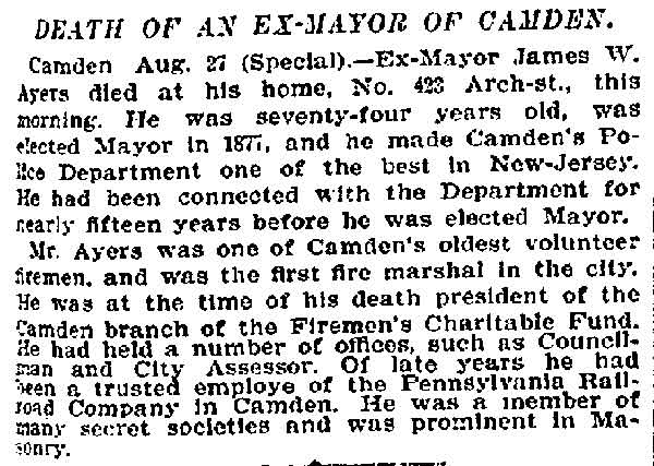 New York Herald Tribune, August 28, 1896 — Death of an Ex-Mayor of Camden