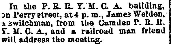 Trenton Evening Times, September 19, 1896, notice mentioning James Welden