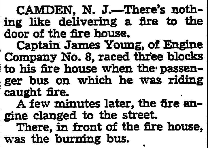 Trenton Evening Times, January 17, 1935 — Captain Races to Fight Bus Fire