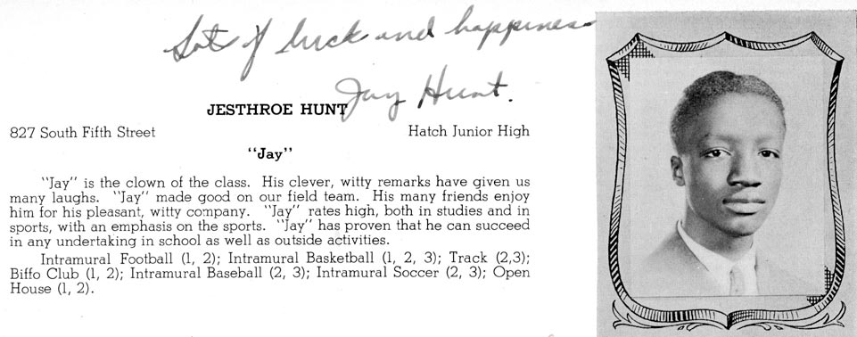 Jesthroe Hunt yearbook entry, Woodrow Wilson High School, January 1939