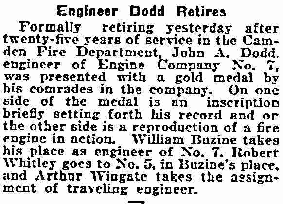 Engineer Dodd Retires, Philadelphia Inquirer, February 2, 1919