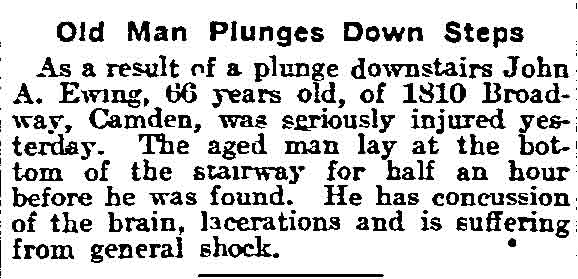 Old Man Plunges Down Steps, Philadelphia Inquirer, July 18, 1911