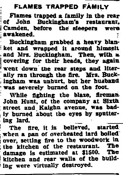 Bridgeton Evening News, July 21, 1921 — Flames Trapped Family