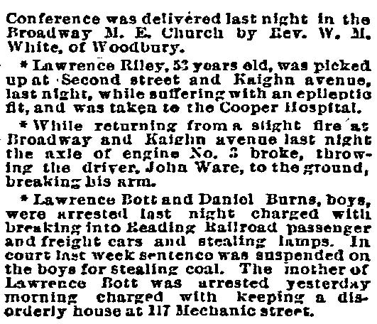 Philadelphia Inquirer, March 14, 1894 — Over in Camden, panel 2 with John Ware item