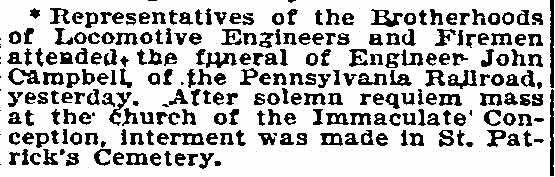 Philadelphia Inquirer, January 22, 1897 — Funeral of John Campbell
