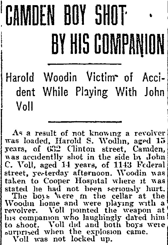 Camden Boy Shot By His Companion, Philadelphia Inquirer, September 27, 1914