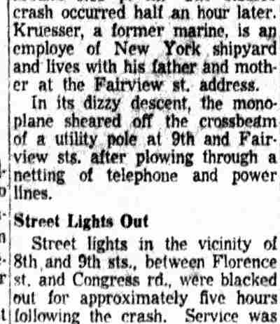 Camden Courier-Post, October 1, 1953 — Pilot Injured as Craft Crashes Near Home (part 3)