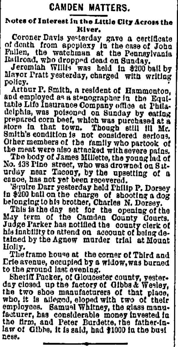 Camden Matters — Philadelphia Inquirer, May 3, 1887