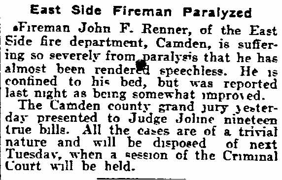 Philadelphia Inquirer, September 12, 1903 — East Side Fireman Paralyzed